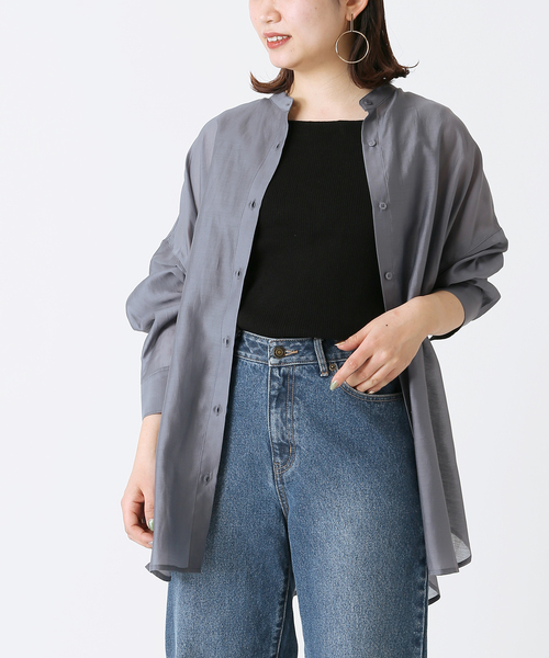 B.C STOCK（ベーセーストック）の「シアースタンドシャツ◆（シャツ/ブラウス・レディース・ホワイト/ブラウン/ブルー系その他・FREE）」の14枚目の写真