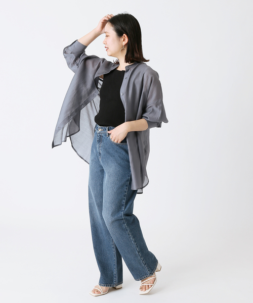 B.C STOCK（ベーセーストック）の「シアースタンドシャツ◆（シャツ/ブラウス・レディース・ホワイト/ブラウン/ブルー系その他・FREE）」の17枚目の写真