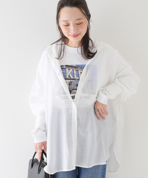 B.C STOCK（ベーセーストック）の「シアースタンドシャツ◆（シャツ/ブラウス・レディース・ホワイト/ブラウン/ブルー系その他・FREE）」の18枚目の写真