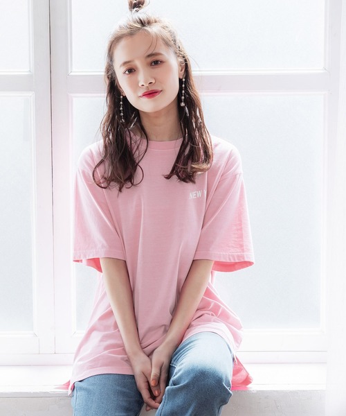 coca(coca)(コカ)の「カレッジピグメントTEE(Tシャツ/カットソー・レディース・カーキ/ブルー/ブラック/ピンク・ONE SIZE)」の4枚目の写真