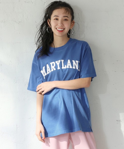 coca(coca)(コカ)の「カレッジピグメントTEE(Tシャツ/カットソー・レディース・カーキ/ブルー/ブラック/ピンク・ONE SIZE)」の3枚目の写真