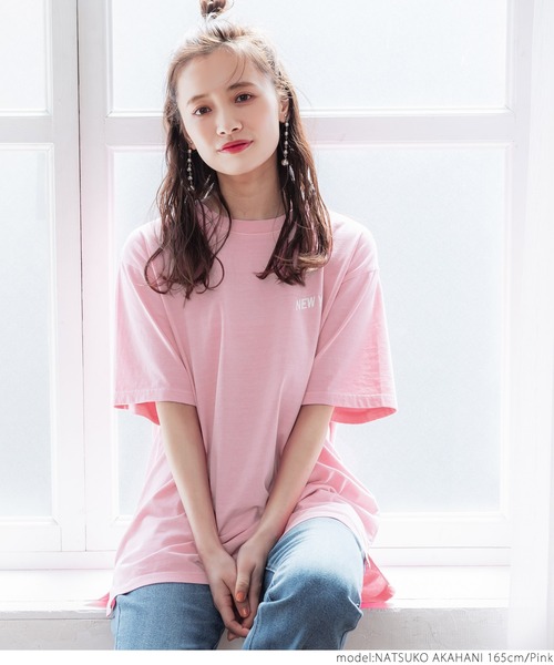 coca(coca)(コカ)の「カレッジピグメントTEE(Tシャツ/カットソー・レディース・カーキ/ブルー/ブラック/ピンク・ONE SIZE)」の5枚目の写真