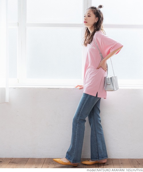 coca(coca)(コカ)の「カレッジピグメントTEE(Tシャツ/カットソー・レディース・カーキ/ブルー/ブラック/ピンク・ONE SIZE)」の6枚目の写真