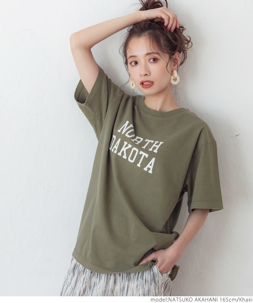coca(coca)(コカ)の「カレッジピグメントTEE(Tシャツ/カットソー・レディース・カーキ/ブルー/ブラック/ピンク・ONE SIZE)」の12枚目の写真