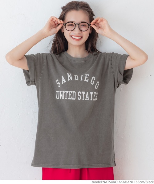 coca(coca)(コカ)の「カレッジピグメントTEE(Tシャツ/カットソー・レディース・カーキ/ブルー/ブラック/ピンク・ONE SIZE)」の22枚目の写真