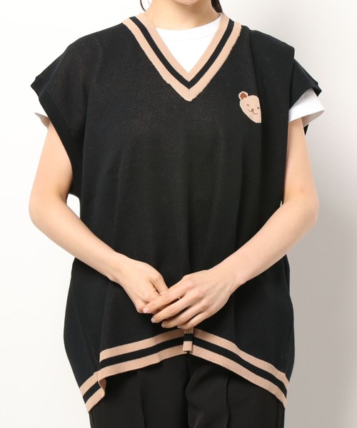 PairPair（ペアペア）の「クマ柄ニットベスト(ユニセックス)（ベスト・レディース・ブラック/アイボリー・フリー）」の2枚目の写真