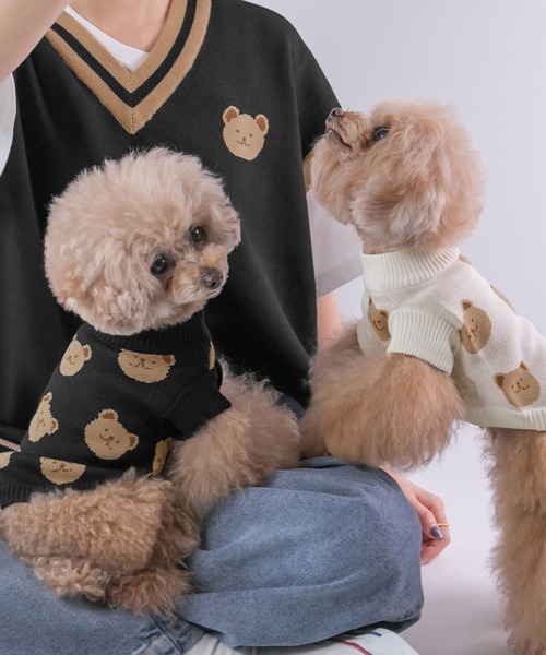 PairPair（ペアペア）の「クマ柄ニットベスト(ユニセックス)（ベスト・レディース・ブラック/アイボリー・フリー）」の5枚目の写真