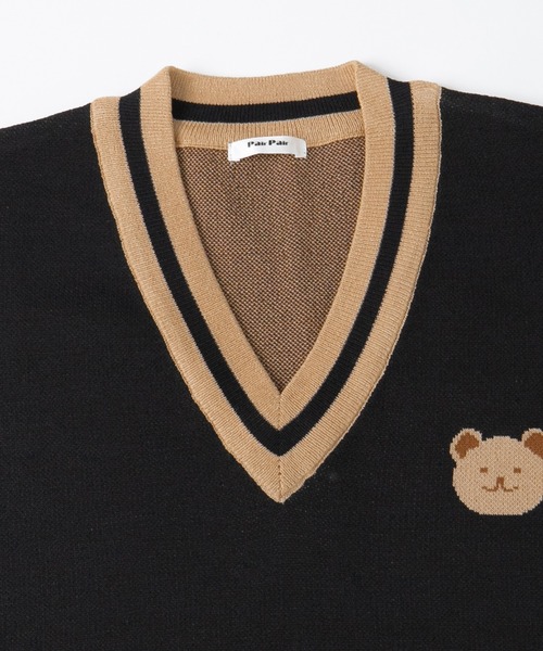 PairPair（ペアペア）の「クマ柄ニットベスト(ユニセックス)（ベスト・レディース・ブラック/アイボリー・フリー）」の9枚目の写真