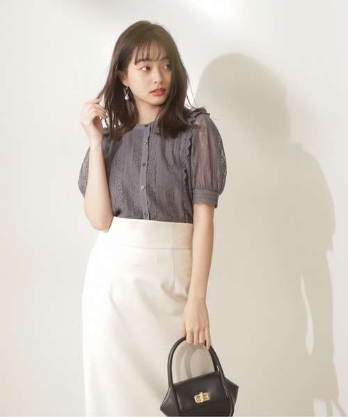 PROPORTION BODY DRESSING(プロポーションボディドレッシング)の「ストライプレースBLⅡ / 1212110902(シャツ/ブラウス・レディース・ダークグレー/オフホワイト/パープル/グリーン/ブラック・SMALL/MEDIUM)」の3枚目の写真