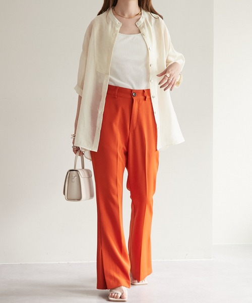 DISCOAT(ディスコート)の「シアーボザム5分袖バンドカラーシャツ(シャツ/ブラウス・レディース・オフホワイト/モカ/ブルー/ピンク・FREE)」の5枚目の写真