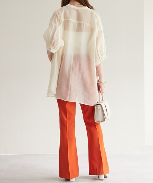 DISCOAT(ディスコート)の「シアーボザム5分袖バンドカラーシャツ(シャツ/ブラウス・レディース・オフホワイト/モカ/ブルー/ピンク・FREE)」の7枚目の写真