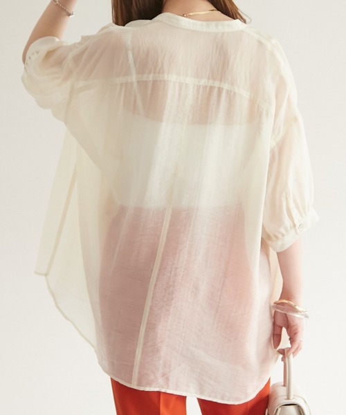 DISCOAT(ディスコート)の「シアーボザム5分袖バンドカラーシャツ(シャツ/ブラウス・レディース・オフホワイト/モカ/ブルー/ピンク・FREE)」の11枚目の写真