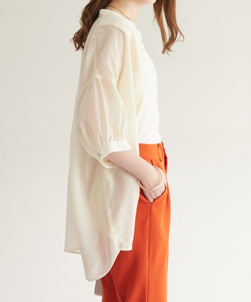DISCOAT(ディスコート)の「シアーボザム5分袖バンドカラーシャツ(シャツ/ブラウス・レディース・オフホワイト/モカ/ブルー/ピンク・FREE)」の10枚目の写真
