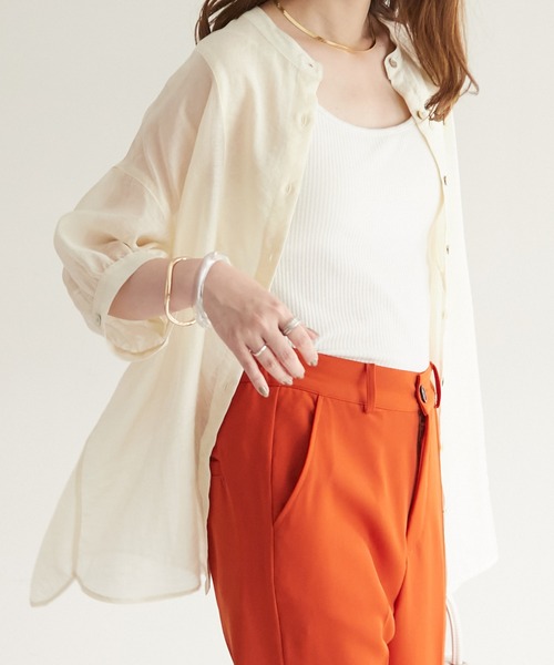 DISCOAT(ディスコート)の「シアーボザム5分袖バンドカラーシャツ(シャツ/ブラウス・レディース・オフホワイト/モカ/ブルー/ピンク・FREE)」の9枚目の写真