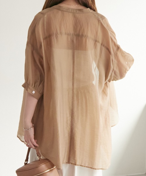 DISCOAT(ディスコート)の「シアーボザム5分袖バンドカラーシャツ(シャツ/ブラウス・レディース・オフホワイト/モカ/ブルー/ピンク・FREE)」の18枚目の写真