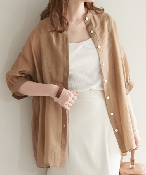 DISCOAT(ディスコート)の「シアーボザム5分袖バンドカラーシャツ(シャツ/ブラウス・レディース・オフホワイト/モカ/ブルー/ピンク・FREE)」の16枚目の写真