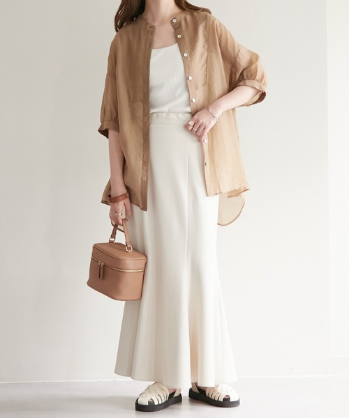 DISCOAT(ディスコート)の「シアーボザム5分袖バンドカラーシャツ(シャツ/ブラウス・レディース・オフホワイト/モカ/ブルー/ピンク・FREE)」の12枚目の写真