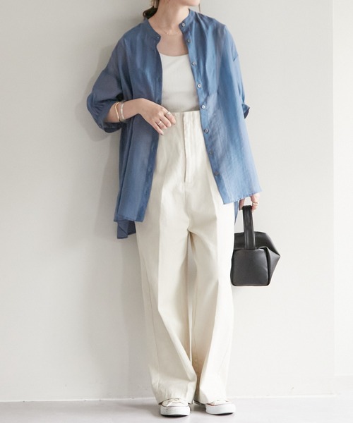 DISCOAT(ディスコート)の「シアーボザム5分袖バンドカラーシャツ(シャツ/ブラウス・レディース・オフホワイト/モカ/ブルー/ピンク・FREE)」の20枚目の写真