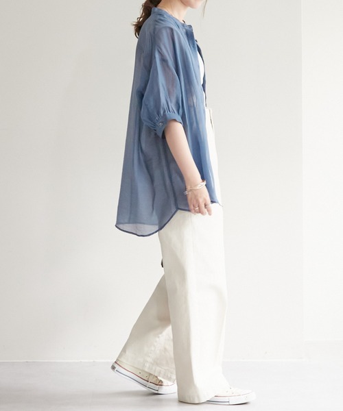 DISCOAT(ディスコート)の「シアーボザム5分袖バンドカラーシャツ(シャツ/ブラウス・レディース・オフホワイト/モカ/ブルー/ピンク・FREE)」の21枚目の写真