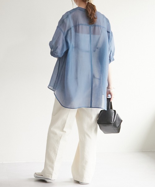 DISCOAT(ディスコート)の「シアーボザム5分袖バンドカラーシャツ(シャツ/ブラウス・レディース・オフホワイト/モカ/ブルー/ピンク・FREE)」の22枚目の写真