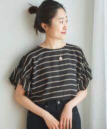 le.coeur blanc | ドビーボーダーギャザースリーブブラウス(シャツ/ブラウス)