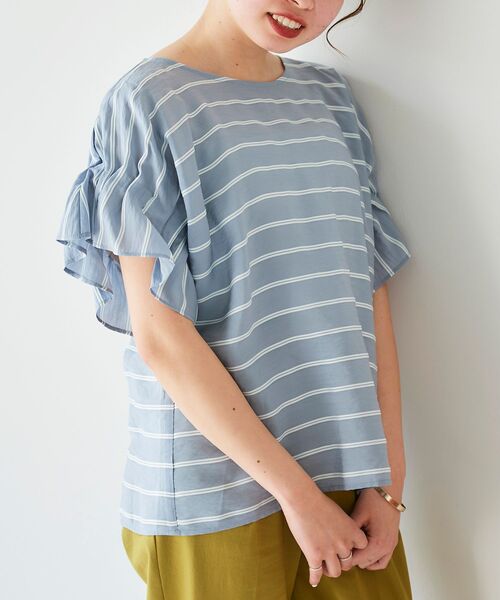 le.coeur blanc（ルクールブラン）の「ドビーボーダーギャザースリーブブラウス（シャツ/ブラウス・レディース・ホワイト系その他/ブラック系その他/ブルー系その他3・38）」の11枚目の写真