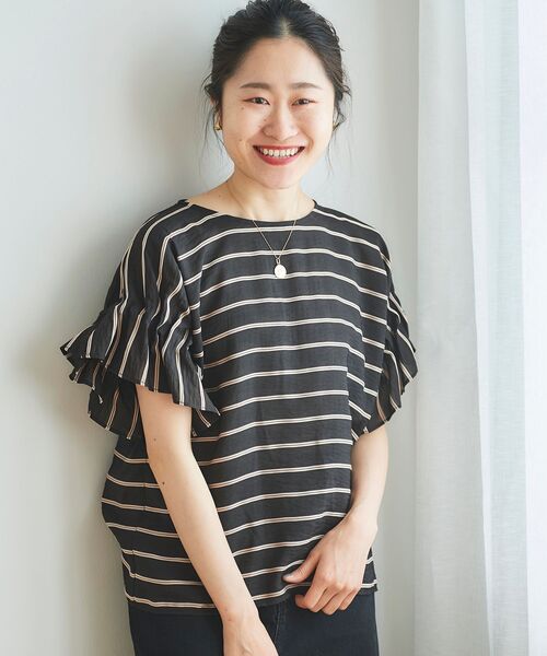 le.coeur blanc（ルクールブラン）の「ドビーボーダーギャザースリーブブラウス（シャツ/ブラウス・レディース・ホワイト系その他/ブラック系その他/ブルー系その他3・38）」の17枚目の写真