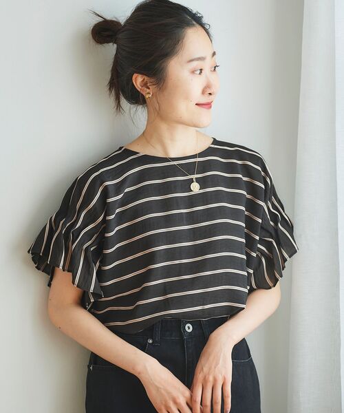 le.coeur blanc（ルクールブラン）の「ドビーボーダーギャザースリーブブラウス（シャツ/ブラウス・レディース・ホワイト系その他/ブラック系その他/ブルー系その他3・38）」の18枚目の写真