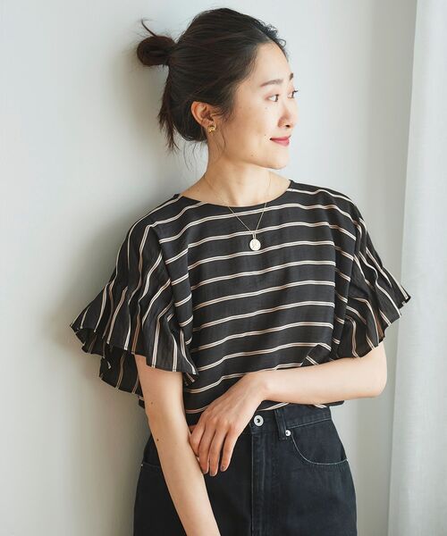 le.coeur blanc（ルクールブラン）の「ドビーボーダーギャザースリーブブラウス（シャツ/ブラウス・レディース・ホワイト系その他/ブラック系その他/ブルー系その他3・38）」の19枚目の写真