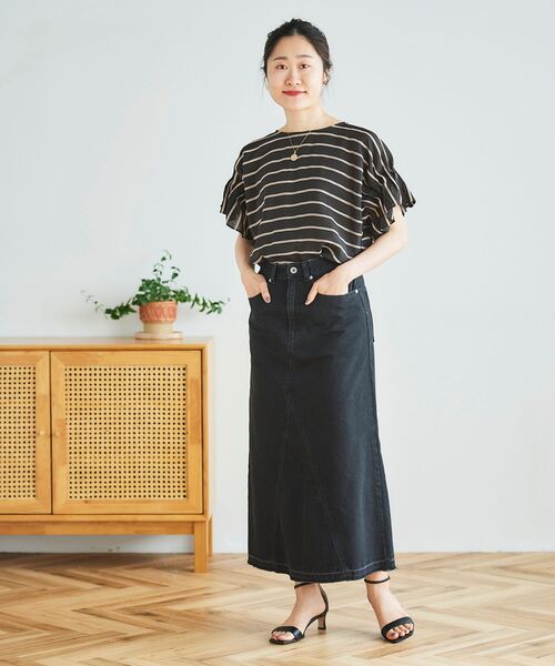 le.coeur blanc（ルクールブラン）の「ドビーボーダーギャザースリーブブラウス（シャツ/ブラウス・レディース・ホワイト系その他/ブラック系その他/ブルー系その他3・38）」の20枚目の写真