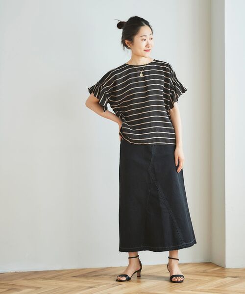 le.coeur blanc（ルクールブラン）の「ドビーボーダーギャザースリーブブラウス（シャツ/ブラウス・レディース・ホワイト系その他/ブラック系その他/ブルー系その他3・38）」の21枚目の写真