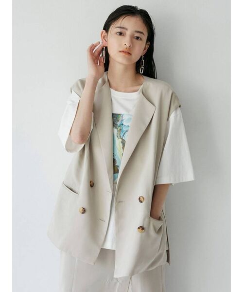 MURUA（ムルーア）の「ドビークロスルーズベスト【セットアップ着用可能】（ベスト・レディース・ブラック/ベージュ/ブルー・FREE）」の4枚目の写真