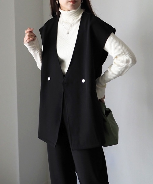 Riberry（リベリー）の「【セットアップ可】ダブルボタンジレ（ベスト・レディース・ブラック/アイボリー・FREE）」の2枚目の写真