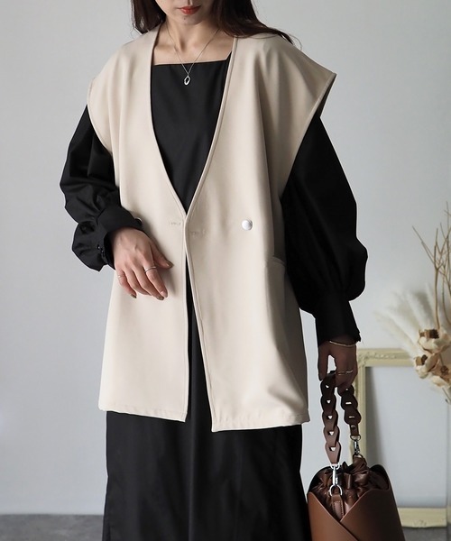 Riberry（リベリー）の「【セットアップ可】ダブルボタンジレ（ベスト・レディース・ブラック/アイボリー・FREE）」の9枚目の写真