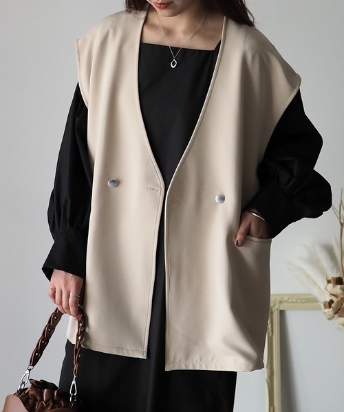 Riberry（リベリー）の「【セットアップ可】ダブルボタンジレ（ベスト・レディース・ブラック/アイボリー・FREE）」の8枚目の写真