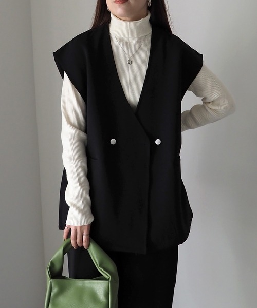 Riberry（リベリー）の「【セットアップ可】ダブルボタンジレ（ベスト・レディース・ブラック/アイボリー・FREE）」の4枚目の写真