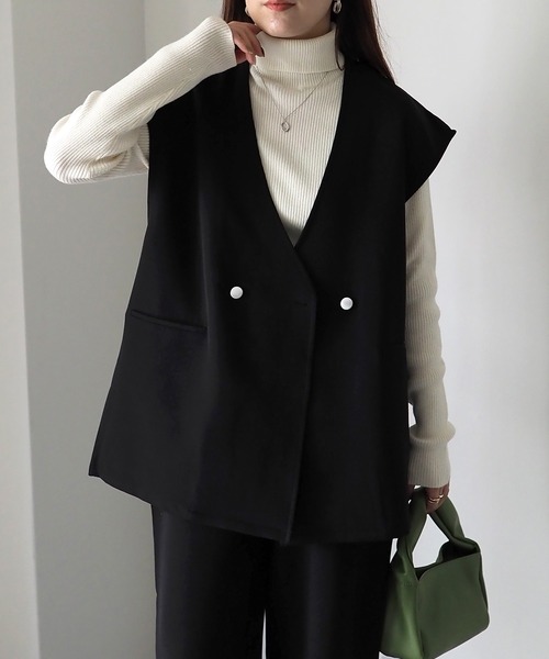 Riberry（リベリー）の「【セットアップ可】ダブルボタンジレ（ベスト・レディース・ブラック/アイボリー・FREE）」の3枚目の写真