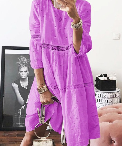 EPICKS(エピックス)の「エスニックカラーレースワンピース(ワンピース・レディース・ホワイト/パープル/サックスブルー/イエロー・S/M)」の4枚目の写真