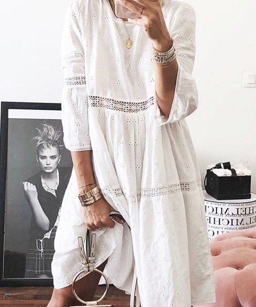 EPICKS(エピックス)の「エスニックカラーレースワンピース(ワンピース・レディース・ホワイト/パープル/サックスブルー/イエロー・S/M)」の16枚目の写真