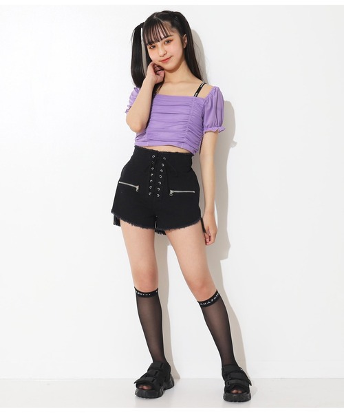 ANAP GiRL(アナップガール)の「スピンドルデザインショートパンツ(デニムパンツ・キッズ・ブルー/ブラック・XS/M/S)」の16枚目の写真