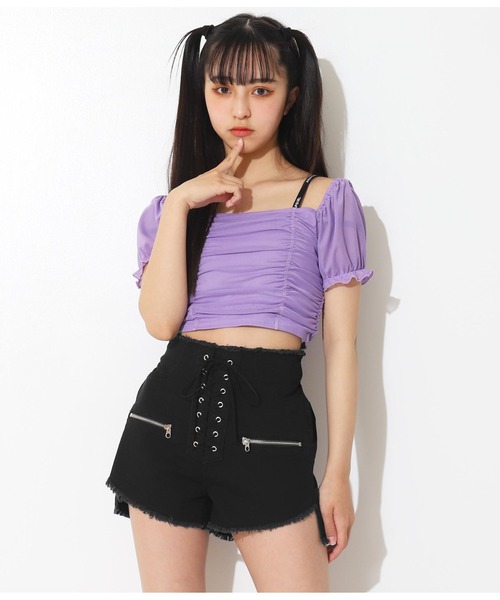 ANAP GiRL(アナップガール)の「スピンドルデザインショートパンツ(デニムパンツ・キッズ・ブルー/ブラック・XS/M/S)」の15枚目の写真