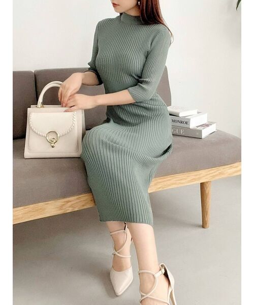 RESEXXY（リゼクシー）の「リブニットワンピース（ワンピース・レディース・ブラック/ピンク/マスタード/グリーン・SMALL/MEDIUM）」の3枚目の写真