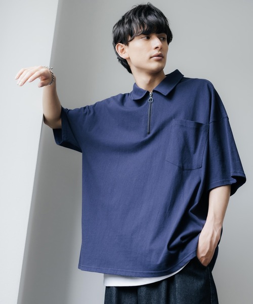 Rocky Monroe(ロッキーモンロー)の「オーバーサイズ 別注 襟付きハーフジップポケットTシャツ(Tシャツ/カットソー・メンズ・ホワイト/ブラック/ブルー/グリーン/チャコール・M/L)」の5枚目の写真