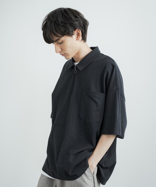 Rocky Monroe(ロッキーモンロー)の「オーバーサイズ 別注 襟付きハーフジップポケットTシャツ(Tシャツ/カットソー・メンズ・ホワイト/ブラック/ブルー/グリーン/チャコール・M/L)」の19枚目の写真