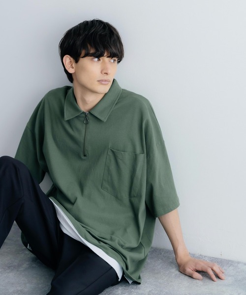 Rocky Monroe(ロッキーモンロー)の「オーバーサイズ 別注 襟付きハーフジップポケットTシャツ(Tシャツ/カットソー・メンズ・ホワイト/ブラック/ブルー/グリーン/チャコール・M/L)」の20枚目の写真