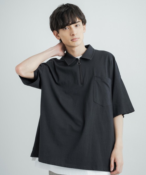 Rocky Monroe(ロッキーモンロー)の「オーバーサイズ 別注 襟付きハーフジップポケットTシャツ(Tシャツ/カットソー・メンズ・ホワイト/ブラック/ブルー/グリーン/チャコール・M/L)」の9枚目の写真