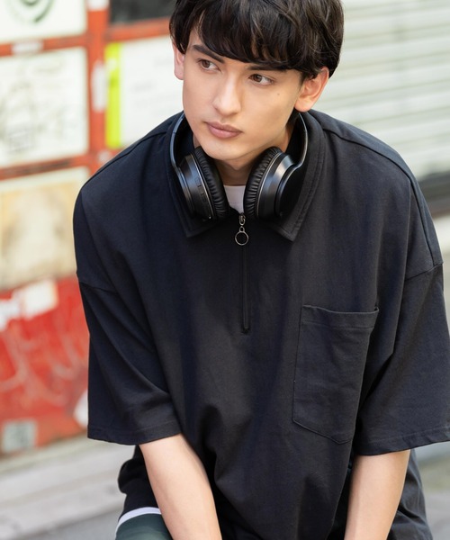 Rocky Monroe(ロッキーモンロー)の「オーバーサイズ 別注 襟付きハーフジップポケットTシャツ(Tシャツ/カットソー・メンズ・ホワイト/ブラック/ブルー/グリーン/チャコール・M/L)」の8枚目の写真