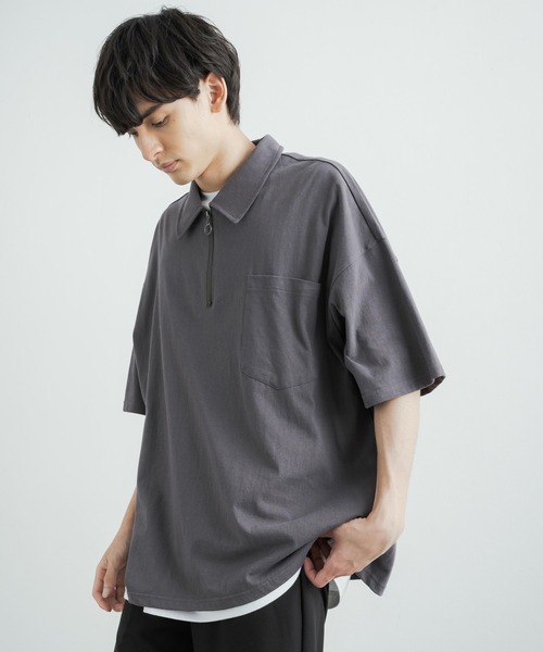 Rocky Monroe(ロッキーモンロー)の「オーバーサイズ 別注 襟付きハーフジップポケットTシャツ(Tシャツ/カットソー・メンズ・ホワイト/ブラック/ブルー/グリーン/チャコール・M/L)」の13枚目の写真