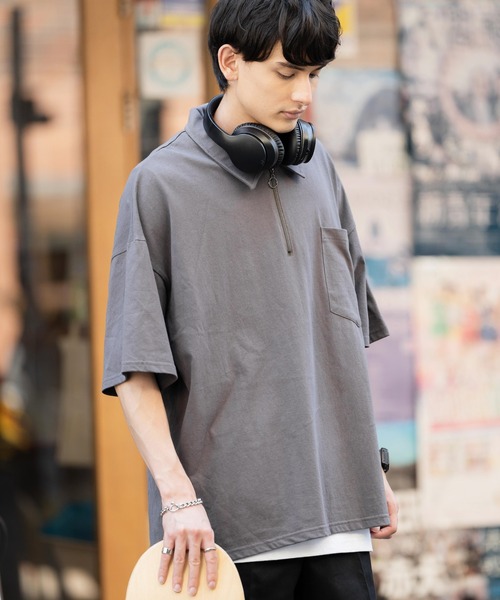 Rocky Monroe(ロッキーモンロー)の「オーバーサイズ 別注 襟付きハーフジップポケットTシャツ(Tシャツ/カットソー・メンズ・ホワイト/ブラック/ブルー/グリーン/チャコール・M/L)」の10枚目の写真