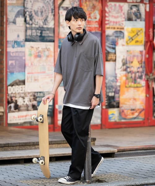 Rocky Monroe(ロッキーモンロー)の「オーバーサイズ 別注 襟付きハーフジップポケットTシャツ(Tシャツ/カットソー・メンズ・ホワイト/ブラック/ブルー/グリーン/チャコール・M/L)」の11枚目の写真